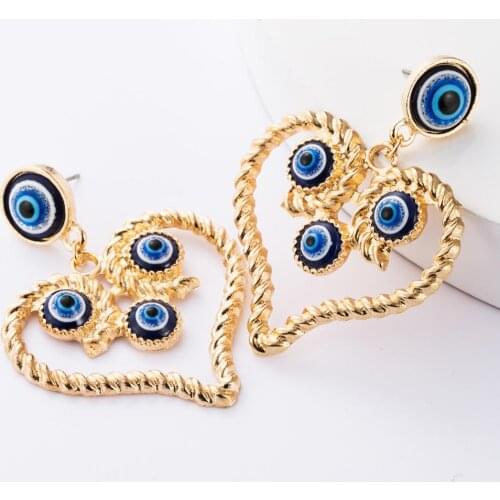 Women Heart Alloy Statement Dangle Earring Blue Eyes Pearl Drop Hanging Earring Charm Party Personality Statement Ear Jewelry