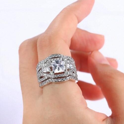 ZHOUYANG Luxury Wedding Ring Sets For Women Full Zircon Jewellry White Gold Color Engagement Womans Rings Bride Jewelry R643
