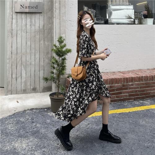 Ladies Chiffon Floral Summer Dress 2021 New Retro Slim Slim Temperament Skirt Elegant Dress Chiffon Dress Veil