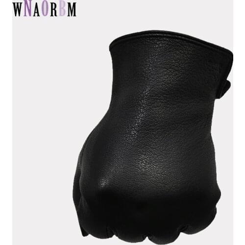 Winter Gloves men’s Leather Gloves Deerskin Thickened Water Wave Style Cashmere lining Autumn And Winter Warm Free Shipping