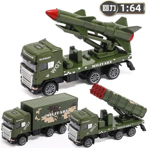 1:64 Simulation Pull Back Military Truck Kids Car Model Toys Alloy Diecast Rocket Missile Vehicle Toy Gift for Boy Children S019