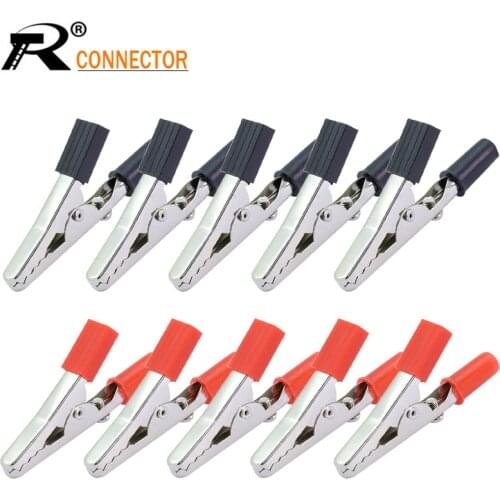 10pcs/lot 55MM Metal Alligator Clip Crocodile Electrical Clamp for Testing Probe Meter Black and Red with Plastic Boot