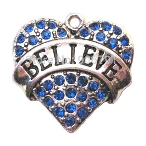 100pcs a lot rhodium plated fashion Believe Crystal Heart Family Pendant accessories