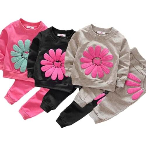 2020 fashion childrens clothing autumn and winter baby girl printed clothes T-shirt pants+2 pack clothes girls sports suit