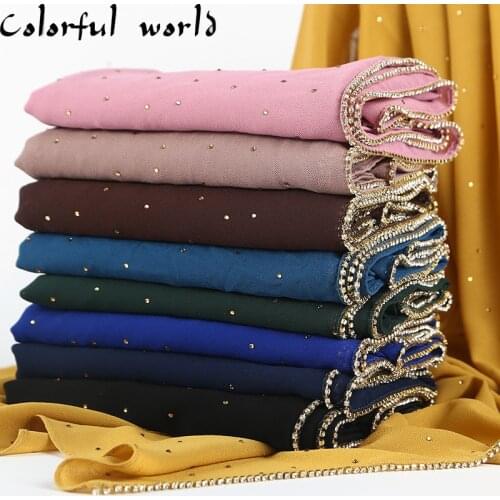 2020 New Product Diamond chiffon Women Long Hijab Scarf Muslim Lady Hijab Caps Islam Clothing Turkish Turban Shawl Headscarves
