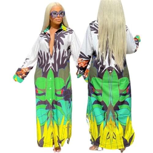 2021 Women Shirt Long Dress fashion printed spring summer dresses