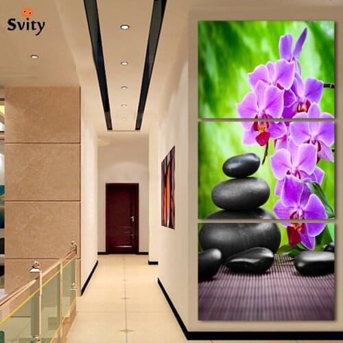 3 Panel Modern Abstract Flower Painting On Canvas Wall Art Cuadros orchid Flowers Picture Home Decor For Living Room No Frame