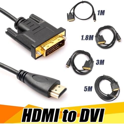 30pcs/lot HDMI to DVI Cable Rated High Speed HDMI DVI Cable Adapter 24+1 pin Gold Plated upports 3D 1080P 1m/3m/5m 1.8m