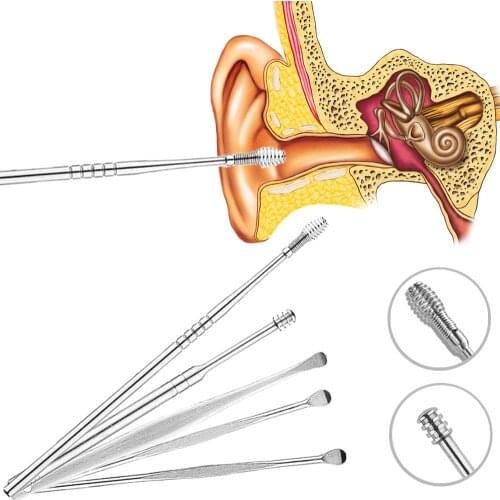 5Pcs/set Ear Wax Pickers Stainless Steel Earpick Wax Remover Curette Ear Pick Cleaner Ear Cleaner Spoon Care Ear Clean Tool