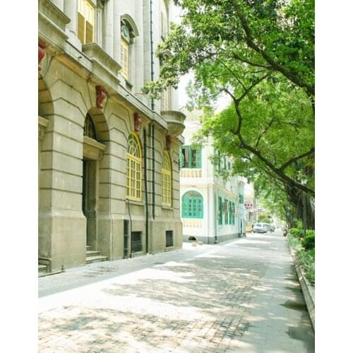 5x7ft Building Road Tree Photography Backdrops Photo Props Studio Background