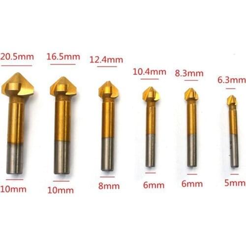 6pcs 90 degree 3 Flute Chamfer Drill Bit HSS Chamfering End Mill Charmfer Cutter Countersink Drill Bit