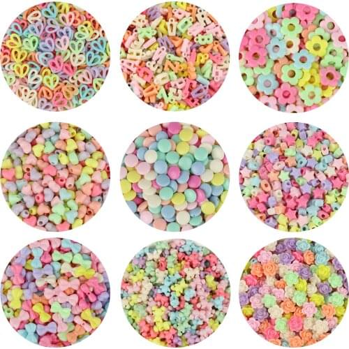 Candiy Color Acrylic Beads Smiley Butterfly Star Rose Heart Shpae Loose Spacer Beads for Kids Women Jewelry Making DIY Accessory