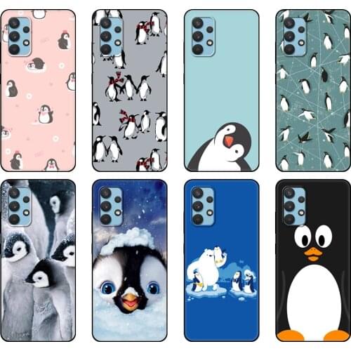 Black tpu Case For Samsung galaxy A12 A22 A32 A42 A52 A72 4g 5g S21 PLUS ultra back cover Cute Lovely Penguin