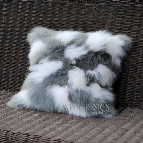 CX-D-33D Winter Warm Super Soft Home Patchwork Genuine Fox Fur Pillowcase
