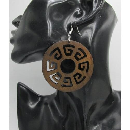 6cm African Shape Wood Earrings black and brown color