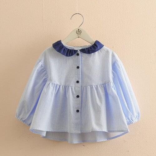 Baby Striped Doll Shirt 2021 Spring New Girls' Clothing Childrens Lapel Shirt