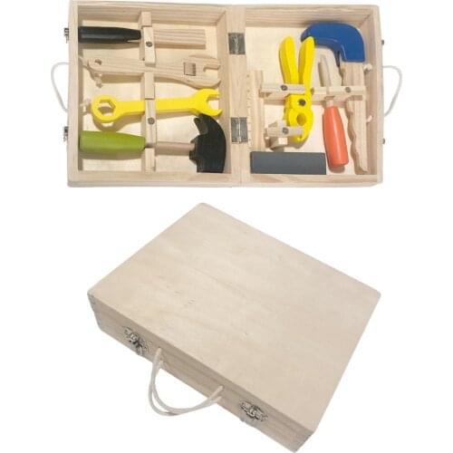 Kids Wooden Toolbox Pretend Play Set Educational Montessori Toys Nut Disassembly Screw Assembly Simulation Repair Carpenter Tool