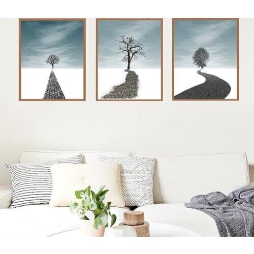 Dream Road European Retro Canvas Painting Dry Tree Snow Poster Wall Art Pictures For Porch Bedroom Living Room Home Decor