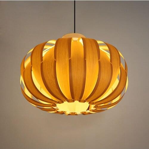 Southeast Asia Pumpkin Shape Haing Lantern Circular Wood Handmade Wicker E27 Pendant Lamp for Dining Room Bar Light Fixture