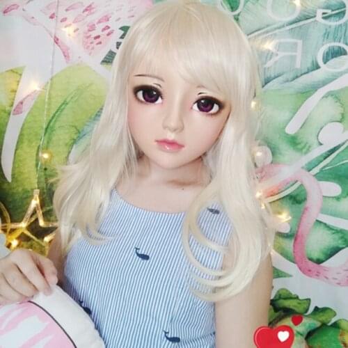 Jun-05)Female Sweet Girl Resin Half Head Kigurumi BJD Eyes Crossdress Cosplay Japanese Anime Role Lolita Mask With Eyes And Wig