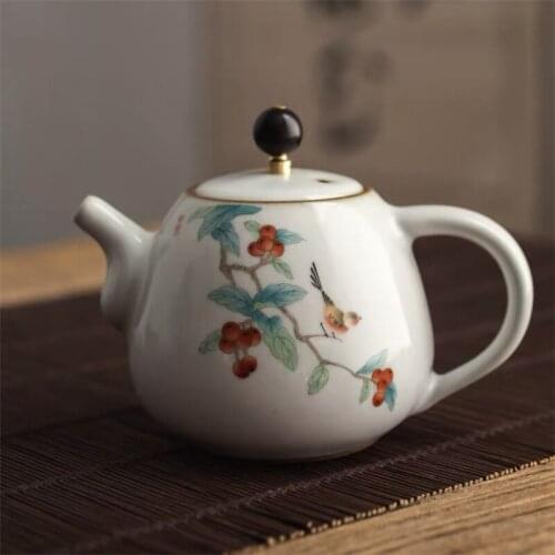 Ceramic Handmade Ru Kiln Retro Teapot Porcelain Hand Painted Tea Pot Creative Household Filter Kettle Kung Fu Tea Set Teaware