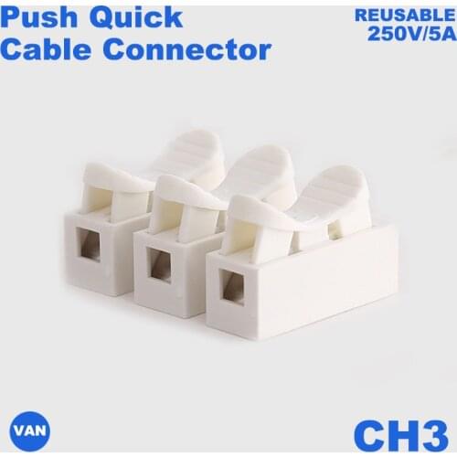 100pcs/Lot Terminal Block 10A 220V High Pressure Resistant CH3 Push Quick Wire Cable Connector White Wiring Terminal