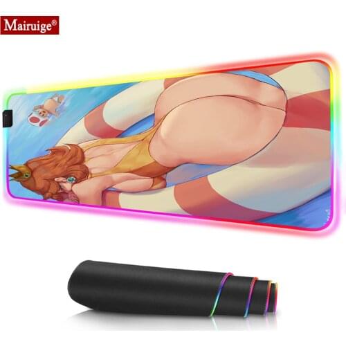 Anime Big Ass Hips Girl Pool Party LED Mousepad RGB Sexy Breasts Glow Colorful Gamer Pink Mouse Pad 900x400mm Gaing Mouse Mat