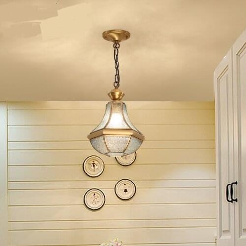 Hilton American country small Pendant Lights copper single head glass dining room lamp balcony aisle lamp corridor lamp LU727284