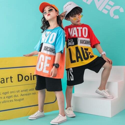 Fashion Hip Hop Kids Jazz Dance Costumes for Girls Boys Ballroom Dancing Costumes Show Short T Shirt Pant Street Wear Dancewear