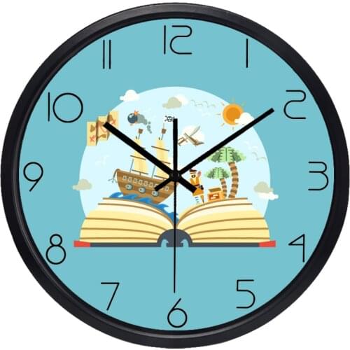Cartoon Pirate Ship Book Wall Clock for Study Liveing Room