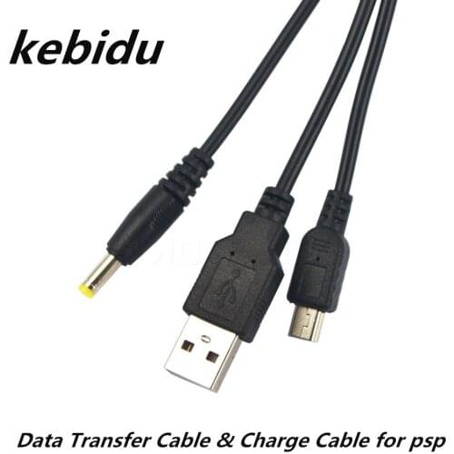 New 2 in 1 USB 4.0x1.7mm Jack Plug 5V Power Adapter Cable Charger Replacement Data Transfer Cables for PSP 2000 3000 to PC