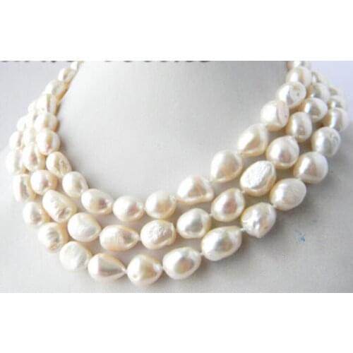 Charming 50 Inches Natural 9-10mm White Baroque Freshwater Pearl Long Necklace