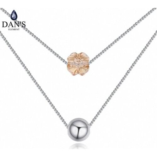 DANS Element Brand Real Austrian Crystals Double Chain Butterfly Pendant White Gold Color Necklace For Valentines Gift 125119