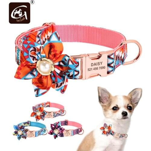 Personalized Dog Collar Printed Customized Pet Collar For Small Medium Large Dogs Free Engraved Collars Floral Dog Accessories