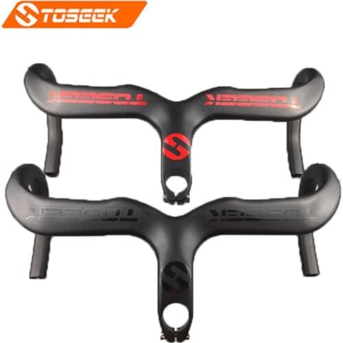 TOSEEK Black/Red T800 Matte Full Carbon Fiber Integrated Road Bicycle Handlebar Bike Handle Bent bars with stem 400/420/440mm
