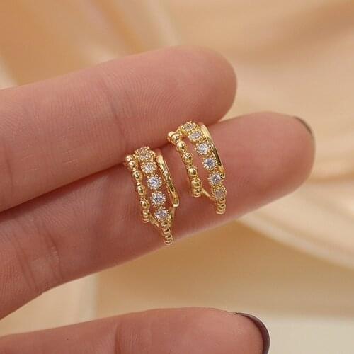 Japanese&Korea Delicate Jewelry 14K Real Gold AAA Zircon Stud Earrings for Women Simple Style Earrings