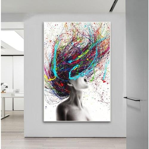 Modern Abstract Wall Art Colored Hair Woman Canvas Painting Figure Posters And Prints Hanging Pictures For Living Room Decor