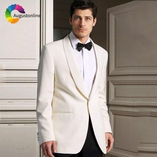 Ivory Wedding Men Suits Slim Fit Groom Wear Terno Tuxedos 2 Pieces (Jacket+Pants) Groomsman Prom Suits Costume Homme Blazer