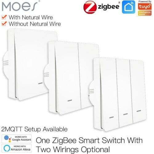 Moes Tuya ZigBee Smart Light Switch No Neutral Wire No Capacitor Needed Smart Life 2/3 Way Via Alexa Google Home 2mqtt New