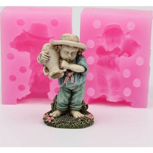WE002 High quality Silicone mold 3D gardener boy shape handmade Resin clay plaster decoration craft mould diy fondant cake tools
