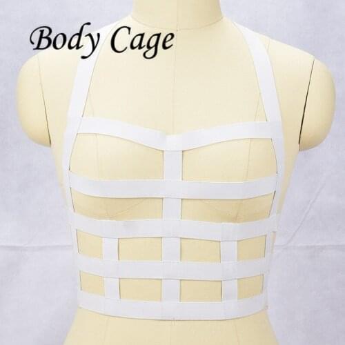 Body Cage Women Fashion Handmade white Harness Punk garter belts Body Bondage Cage bar goth Waist Belt chest belt slim body