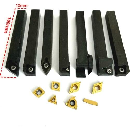 7pcs 12mm CNC Shank Lathe Turning Tool Holder + 7pcs DCMT TCMT CCMT Inserts Blades For Lathe Turning Tool