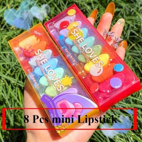 8 Pcs Portable Lipstick Mini Capsule Velvet Matte Lip Glaze Waterproof Not Easy To Fade Moisturizing Lip Gloss Makeup TSLM1