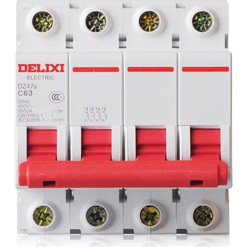 Dz47s 4P "C" curve 400V 1A - 63A Delixi household air switch circuit breaker 1A 2A 3A 4A 6A 10A 16A 20A 25A 32A 40A 50A63A