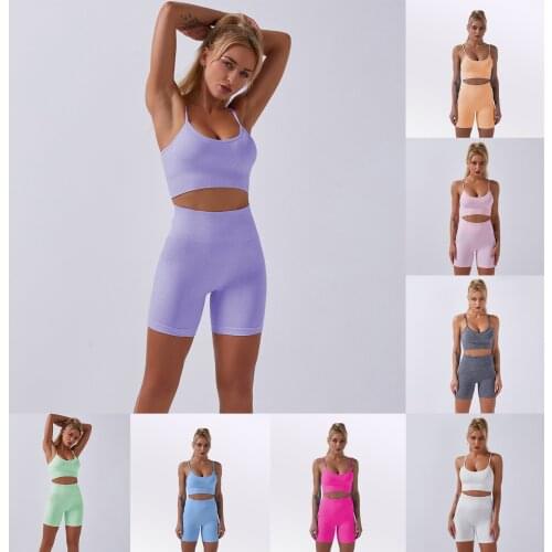 2 Pc Seamless Yoga Set Sport Suit Women Workout Clothes Athletic Gym Set Short Sleeve Crop Top Yoga Shorts Fitness Sportswear
