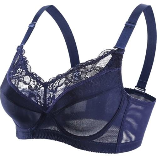 Breathable Womens Ultra-thin Unlined Bra Full Coverage Non-padded Underwire Plus Size Female Lace Sheer Lingerie for Woman 48H