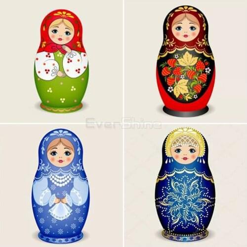 EverShine Cartoon 5D Diamond Painting Full Drill Square Russian Doll Cross Stitch Diamond Embroidery Bead Picture Kit Art Gift
