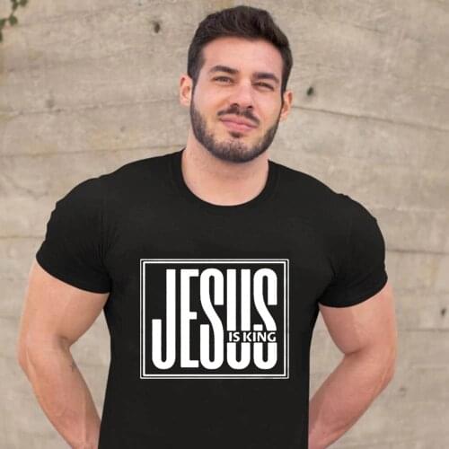 Jesus Is King Print Men Summer T-shirt Christian Religion God Faith T Shirt Mens Short Sleeve Clothing Tees Fashion Camisetas