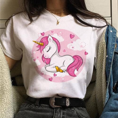 Womens t-shirt unicorn print cartoon O-neck t-shirt ulzzang Harajuku streetwear t-shirt Korean grunge female casual t-shirt