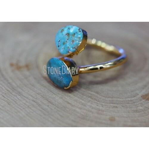 RM6872 5Pcs Blue White Turquoises Ring Double Gold Plating Free Form Ring Clearance Adjustable